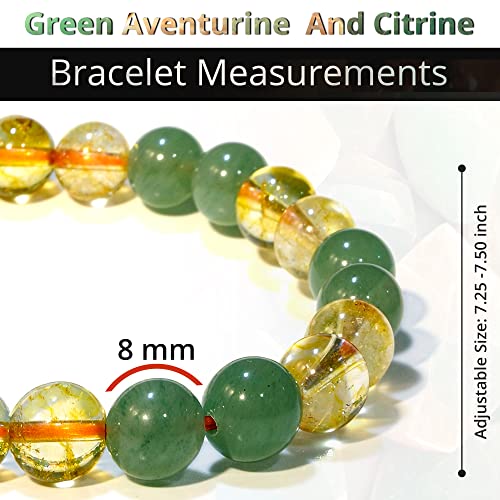 ANAYA AGATE Healing Crystal Bracelet for Women and Men – 8mm Round Beaded Bracelet for Men and Women – Unisex Stretchy Gemstone Bracelet for Healing and Protection - color: Citrine, Green Aventurine
