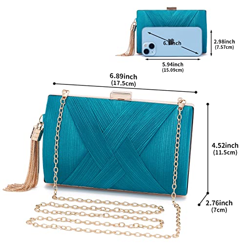 Women Clutch Bag Evening bag Fringed Evening Handbag,Lady Party Wedding Clutch Purse Chain Shoulder Cross Body Bag - color: Lake Blue