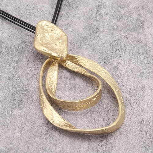 GelConnie Leather Necklace for Women Large Pendant Long Brown Necklace Circle Leather Choker Vintage Sweater Necklace Gold Chunky Boho Necklaces for Women - style: Big Circles Pendant