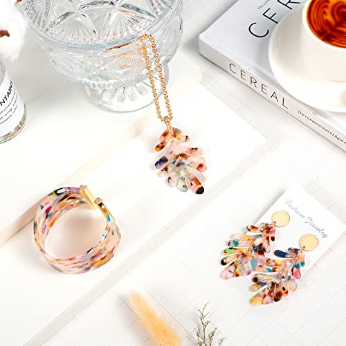 Kenning 4 Pcs Boho Jewelry Set for Women Summer Earrings Necklace Set with Bracelet Colorful Acrylic Statement Jewelry - style: Leaf
