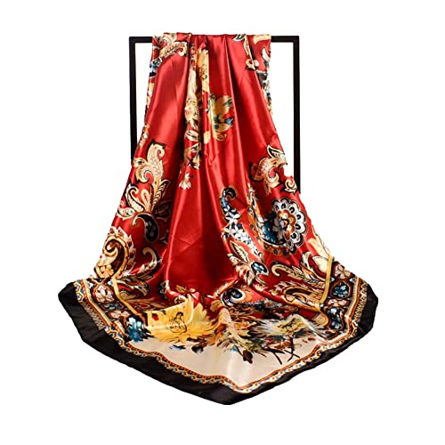 4Pcs Silk Head Scarves for Women Satin Hair Scarf 35”Large Square Bandana Silk Like Neck Scarf Shawl - color: Red/Blue/White/Beige