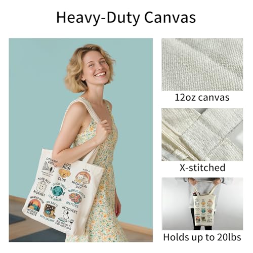 itgowisa Canvas Tote Bag for Women, Tote Bag with Zipper Inner Pocket, Zippered Canvas Bag for Shopping Work Grocery Everyday - style: Positive Slogan