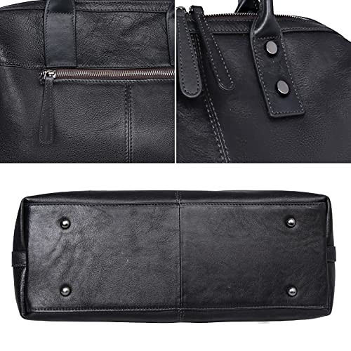 Iswee Genuine Leather Satchel Tote Bag Top Handle Handbag Designer Shoulder Bag Large Capacity Cross Body Bag - color: Black