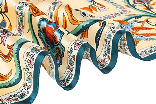 100% Silk Scarves, Extra-Large and XX-Large - color: Beanstalk, Creme With Teal Trim