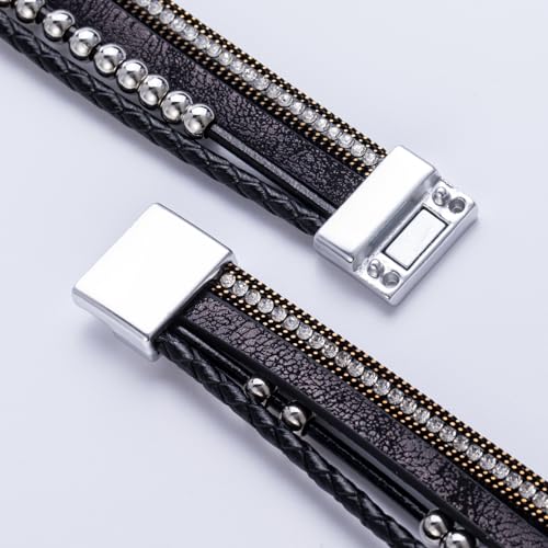 FANCY SHINY Boho Leather Wrap Bracelet Stackable Infinity Chunky Cuff Bracelets Western Hippie Outfits Jewelry Valentine Gifts for Women - color: Black