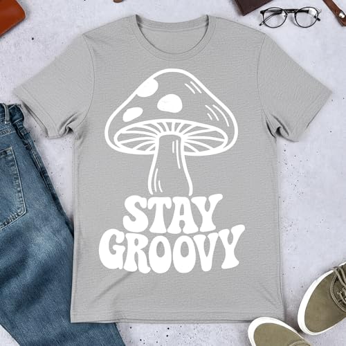 Stay Groovy Mushrooms T-Shirt– Retro Aesthetic Apparel – 100% Cotton Unisex Tee - color: Gray, size: Small