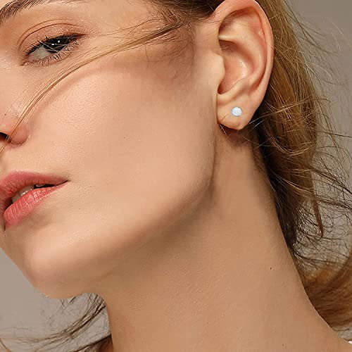 G23 Titanium Opal Stud Earrings for Women Girls Hypoallergenic Earring with 4mm 5mm Birthstone for Sensitive Ear Fashion Women's Jewelry(2pcs) - color: Fire & Snow, size: 4mm