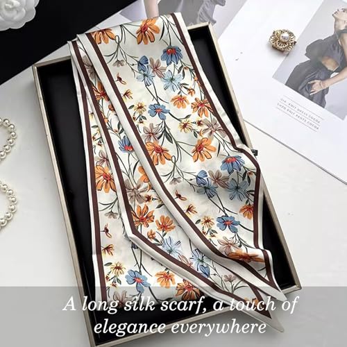 Sumolux Head Hair Scarf for Women Neck Purse Bag Handbags Scarf Like Silk - color: Beige Small Yellow Flower
