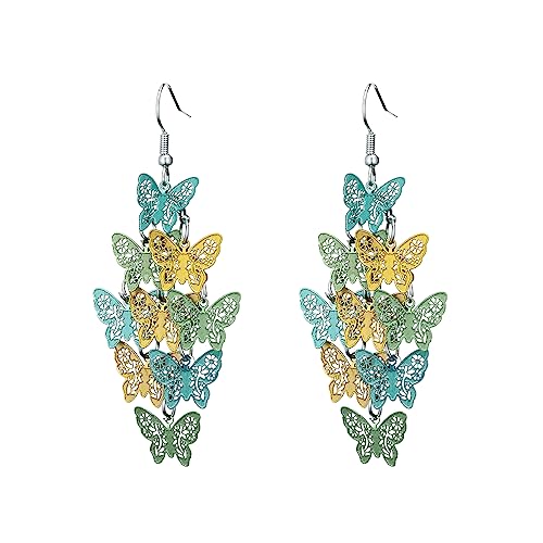 Nine Piece Butterfly Earrings Mix Color Bohemia Style Long Drop Dangle Hook Earrings Lightweight Fashion Style Butterfly Earrings Holiday Gifts Jewelry for Women - color: Green