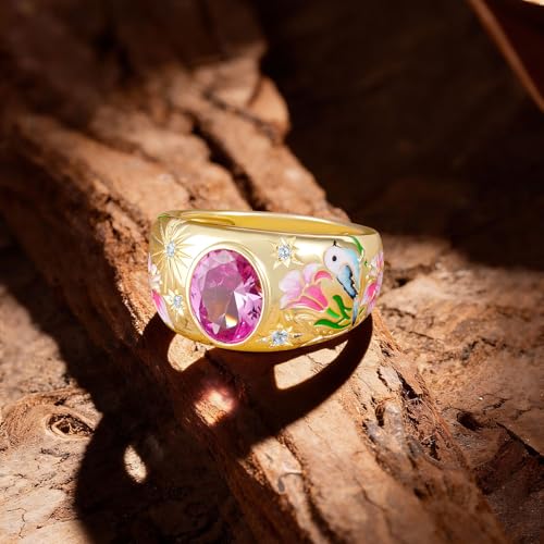 Santuzza 925 Sterling Silver Enamel Flower Pattern Ring for Women - color: Lily-Pink