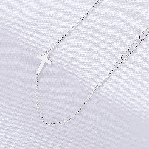 Tewiky Waterproof Gold Bracelets for Women Non Tarnish - Dainty Stack 14K Gold Plated/Sterling Silver Chain Bracelets Set Adjustable Trendy Jewelry for Women - style: silver cross bracelet