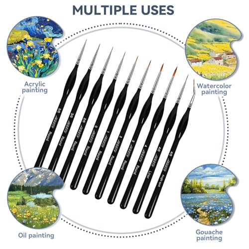 10Pcs Detailing Paint Brushes, Miniature Painting Brushes for Acrylic, Oil, Watercolor, Art Painting Brushes with Triangular Handles for Model, Nail, Figurine, Face, Paint by Numbers Kit for Adults