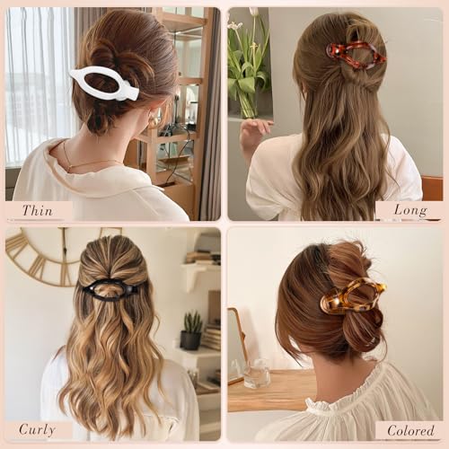 Obeoby 6 PCS Flat Hair Clips for Women, French Flat Claw Clips Hair Accessories Barrettes Large Medium Duckbill Stocking Stuffers Christmas Gifts (Tortoiseshell) - color: 4Tortoiseshell,black, white