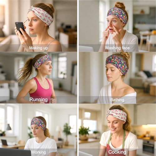 Artilady 6 Pack Boho Headbands for Women - Wide Bandana Headband Non Slip Stretchy Cheetah Flower Turban Headwarp Twisted for Girls - color: Floral Print
