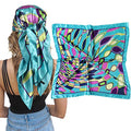 AWAYTR Satin Silk Scarf - Large Hair Bandana, Sleeping Wrap for Women - color: Elliptical Grid(blue)
