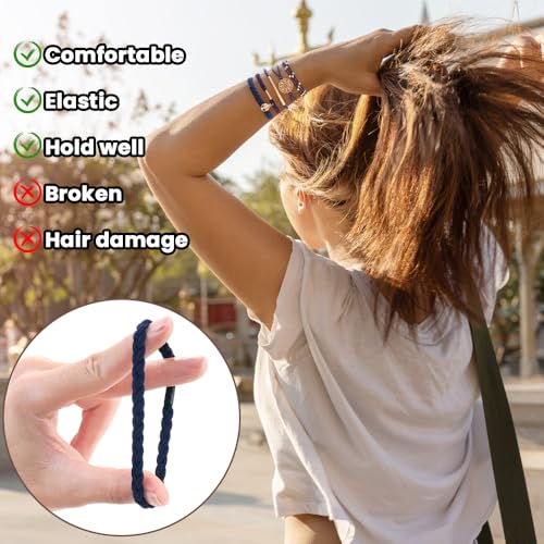 DIYDEC 10PCS Hair Ties Bracelet for Women 5 Styles Soft Braided Boho Hair Bands Elastic No Damage Hair Ties for Girls thick Thin Long Curly Hair Accessories(Blue and red) - color: Blue and red