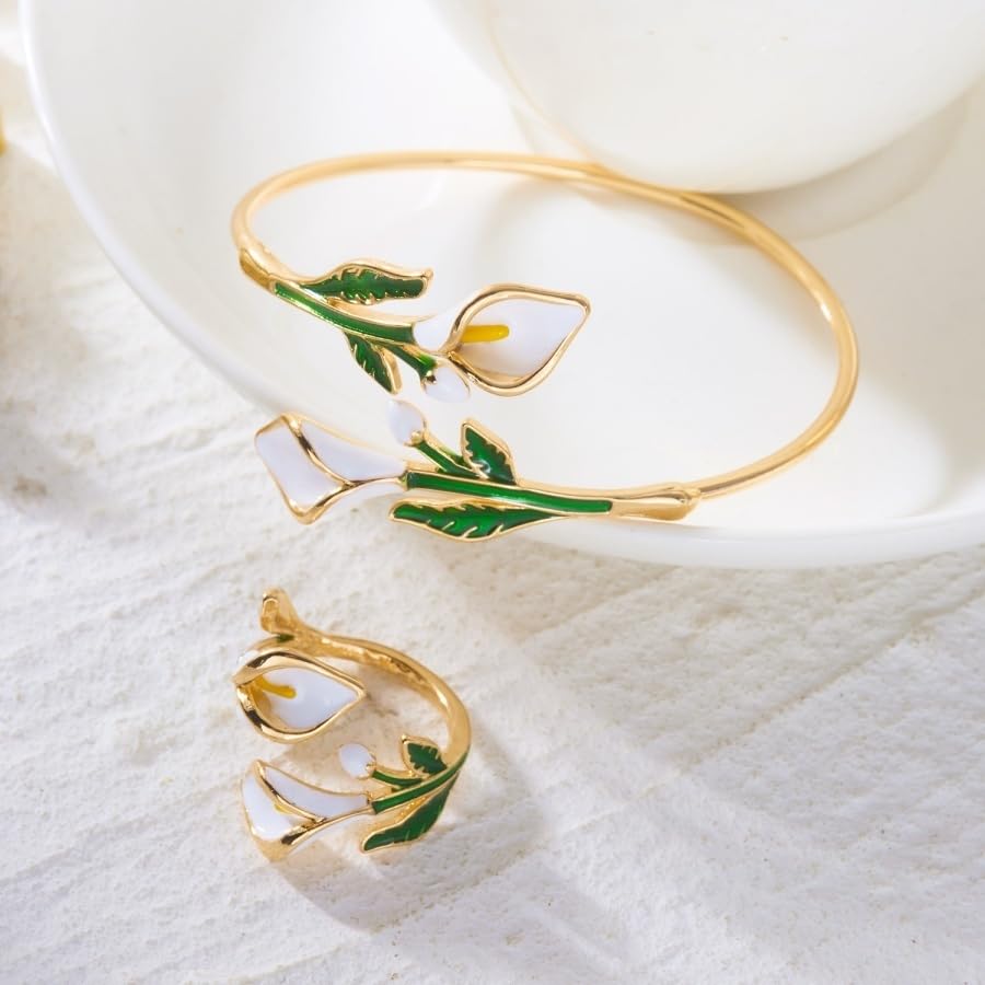 Caiyao 2Pcs Adjustable Sunflower Open Cuff Bangle Bracelets Ring Gold Tone Enamel Daisy Flower Floral Upper Arm Armband Bracelet for Women Boho Summer Inspired Floral Jewelry Gifts - style: StyleF