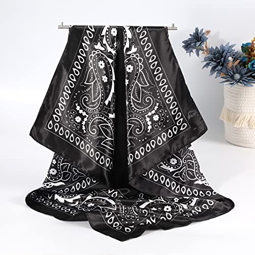 AWAYTR Satin Silk Scarf - Large Hair Bandana, Sleeping Wrap for Women - color: Paisley(black#1)