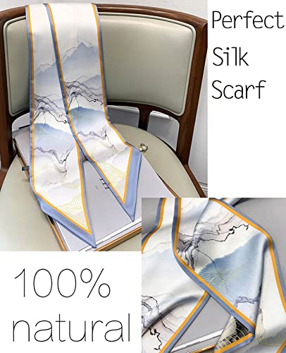 kcctoo 59" Mulberry Silk Like Head Scarf Women's Fashion Square Neck Satin Scarfs for Bag Hair Scarves Gift 59 * 5.9” - color: I04-lake Blue