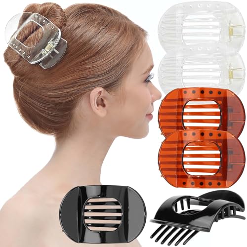 RC ROCHE 6 Pcs Flat Claw Hair Clips for Women Thick Hair French Round Duckbill Square Secure Strong Hold Grip Clamps Barrettes Curved No Slip No Crease Styling Cute, Medium Black, Brown & Transparent - color: (Medium) Black Brown Transparent