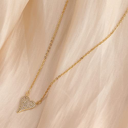 Freekiss Gold Pendant Necklace for Women, Dainty Diamond Necklaces for Women Simple 14K Gold Plated Paperclip Choker Necklaces Cute Minimalist Open Oval Necklaces Gold Jewelry for Women Gifts - color: Gold, style: pave cz large heart GD