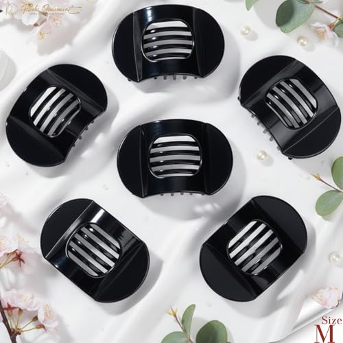 RC ROCHE 6 Pcs Flat Claw Hair Clips for Women Thick Hair French Round Duckbill Square Secure Strong Hold Grip Clamps Barrettes Curved No Slip No Crease Plastic Styling Cute, Medium Black - color: (Medium) Black