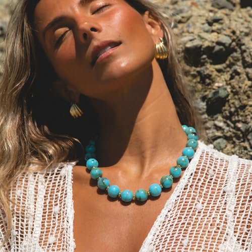 Colorful Beaded Necklace for Women Chunky Resin Beads Choker Necklaces Boho Statement Necklace Summer Vacation Y2K Jewelry - color: Turquoise