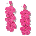 Boho Flower Earrings Statement Raffia Dangle Earrings Cute Floral Jewelry Trendy Summer Beach Vacation Outfits for Women - color: Rose-2