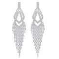 Silver Rhinestone Crystal Bridal Chandelier Long Tassels Dangle Earrings for Wedding - color: F-6