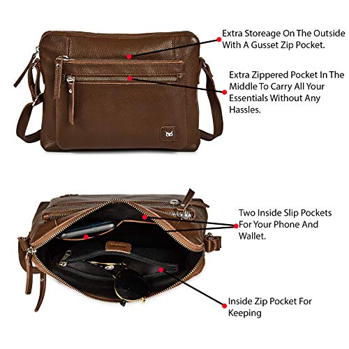 Leather Crossbody Bags for Women Small Soft Genuine Pebbled Sling Shoulder Handbag Crossover Purse with Full Adjustable Strap (Chocolate Nappa) - color: Chocolate Nappa