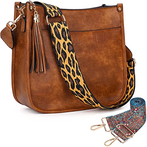 HKCLUF Crossbody Bag Purse for Women 2PCS/Set Leather Hobo Handbag Wallet Set With 2Adjustable Guitar Strap Shoulder Bag | Purse - color: 02 Brown