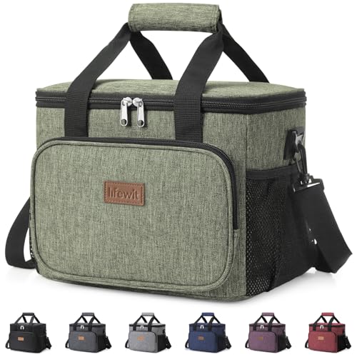 Lifewit Large Lunch Bag, Insulated Lunch Box, Soft Cooler Cooling Tote for Adult Men Women, Dark Green 24-Can (15L) - color: Dark Green, size: Large(15L)