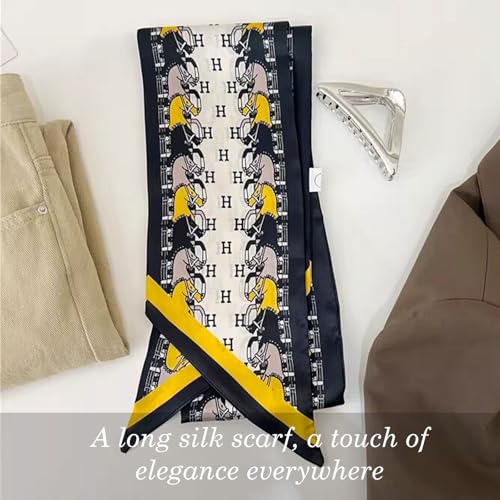 Sumolux Head Hair Scarf for Women Neck Purse Bag Handbags Scarf Like Silk - color: Black Yellow H