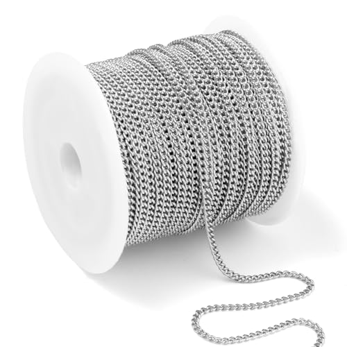 66 Feet Stainless Steel Curb Chains Roll, 1.5 mm 304 Stainless Steel Flat Twisted Links Chains Bulk Spool for Jewelry Making DIY Craft - color: Stainless Steel, size: 1.5mm width