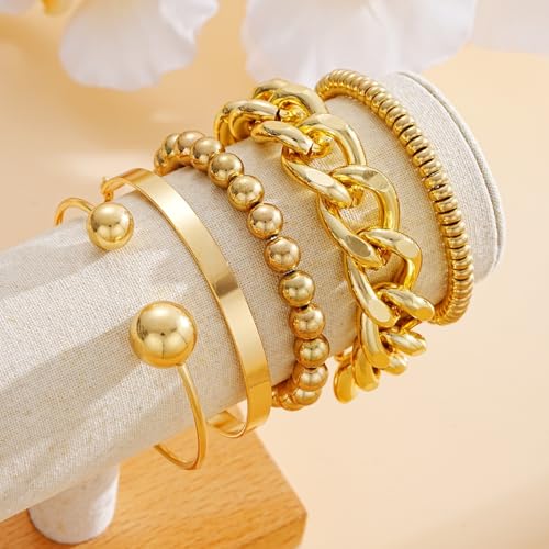 Gold Bracelet for Women - Multi-layer Stacked textured Boho Bracelet, Gold bracelet for Women, gold plated multi-layer stackable sleeve bracelet jewelry gift - style: orbicular