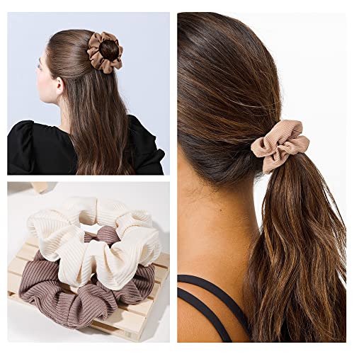 Ivyu Scrunchie, Big Cotton Scrunchies for Women's and Girls, Brown Service, 4 Count, for All Hair Types, No Crease or Damage - color: Brown Serice
