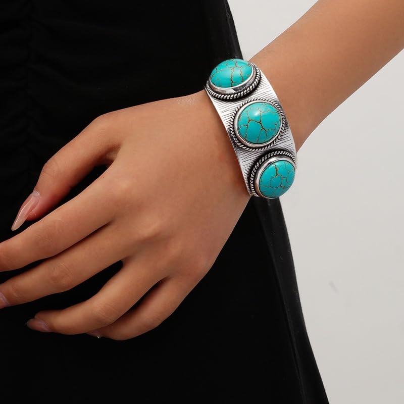 Western Bracelets for Women Vintage Chunky Turquoise Cuff Bracelet Turquoise Country Bracelets Adjustable Boho Cuff Bracelet Western Country Costume Jewelry Accessories - style: Style11