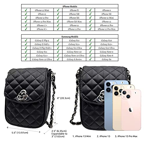 Phone Crossbody Bags for Women Small Vegan Leather Mini Shoulder Wallet Card Quilted Purse - color: C - Black & Silver