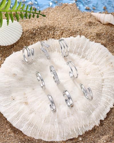Besteel Toe Rings for Women 14K Gold Filled Simple Hug CZ Triple Open Band Rings Trendy Silver Plated Adjustable Toe Rings Summer Beach Foot Jewelry for Women - color: silver plated