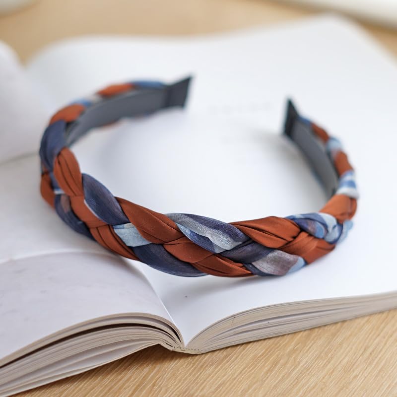 Braided Headband for Women-Vintage Fabric High Crown Headband with Non-Slip Teeth, Cute Boho Knotted Hair Band for Women & Teens (14-Denim Coffee, One Size) - color: 14-Denim Coffee