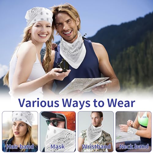 6 Pack Pure Cotton Bandana, Multi-Purpose Square Handkerchief, Face Mask headband for Men and Women - color: White