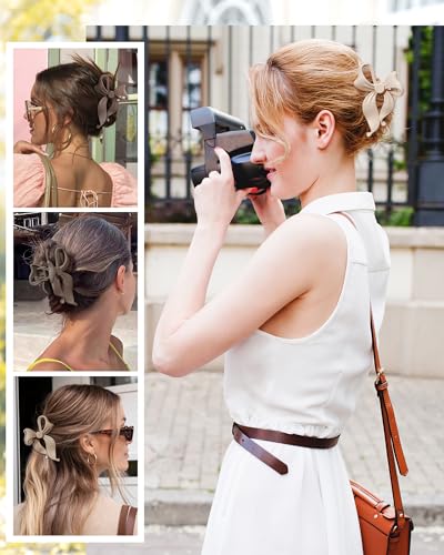 4 PCS Bow Hair Clips Bow Claw Clip for Women, Large Hair Claw Clips for Thin Thick Long Hair Cute Nonslip Bows (Dark khaki+light khaki+Dark Brown+Beige) - color: Dark khaki+light khaki+Dark Brown+Beige