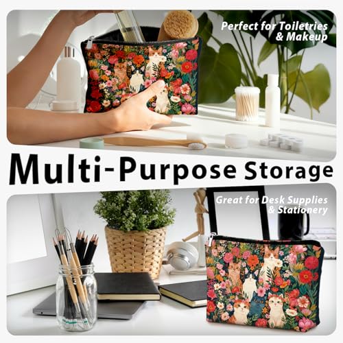 Retro Cat Makeup Bag, Kitty Cosmetic Zipper Travel Toiletry Bag for Traveling Women, Cute Black Cat Gifts for Women & Teen Girls, Cats Gifts Lovers - color: 02-Cat(09)