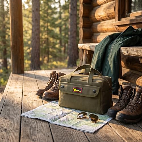Waxed Canvas All Purpose Military Style Duffle Bag, Water-Resistant, Adjustable Strap, Fully Lined, Double Zipper Closure, heavy Duty, Olive Green - color: Olive Green 11"x7"x6"