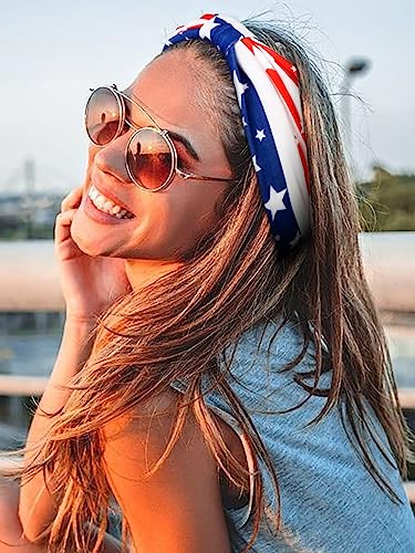 Huachi 4th of July Womens Headband Independence Day Hair Accessories Patriotic Wide Headbands for Women Red White and Blue Hairband American Flag USA Pride Party Decor (Pack of 4) - color: Independence Day Set