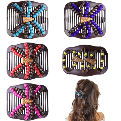 5 Pieces Stretchy Magic Hair Accessories: Adjustable Elastic Comb Clips, Vintage Bun Makers for Women, Girls, No Crease Pins for Curly, Thick, Wavy Hair or Ponytails - color: Red,Purple,Blue,Yellow,Rose red