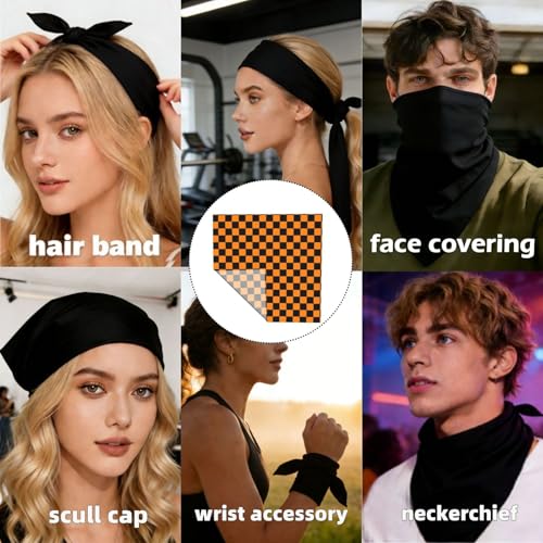 Head Scarf Hair Neck Scarves for Women Fashion Silk Satin Purse Bag Scarfs Handbags Bandana Neckerchief - color: Black Orange Checkered