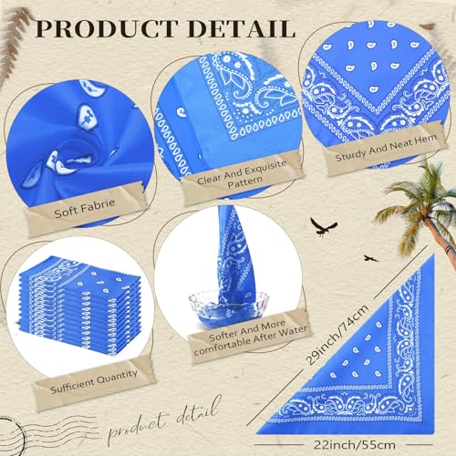 Suhine 12 Pcs Bandanas Bulk for Women Men 22 x 22 Inch Paisley Headband Cowboy Handkerchief Summer Beach Party Costume - color: Turquoise