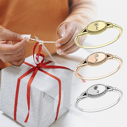 Birth Month Ring for Women Personalized Birthday Flower Signet Rings 925 Sterling Silver Vintage Rings Personalized Gift with Birth Flowers for Mom Daughter Girlfriend Wife Friend - color: 3 flowers