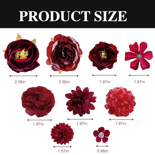 21 PCS Hair Flowers Boho Hair Barrettes Accessories Hawaiian Silk Flower Clips Girls Red Floral Bride Headpiece Festival(Red) - color: red, size: 1 Count (Pack of 21)